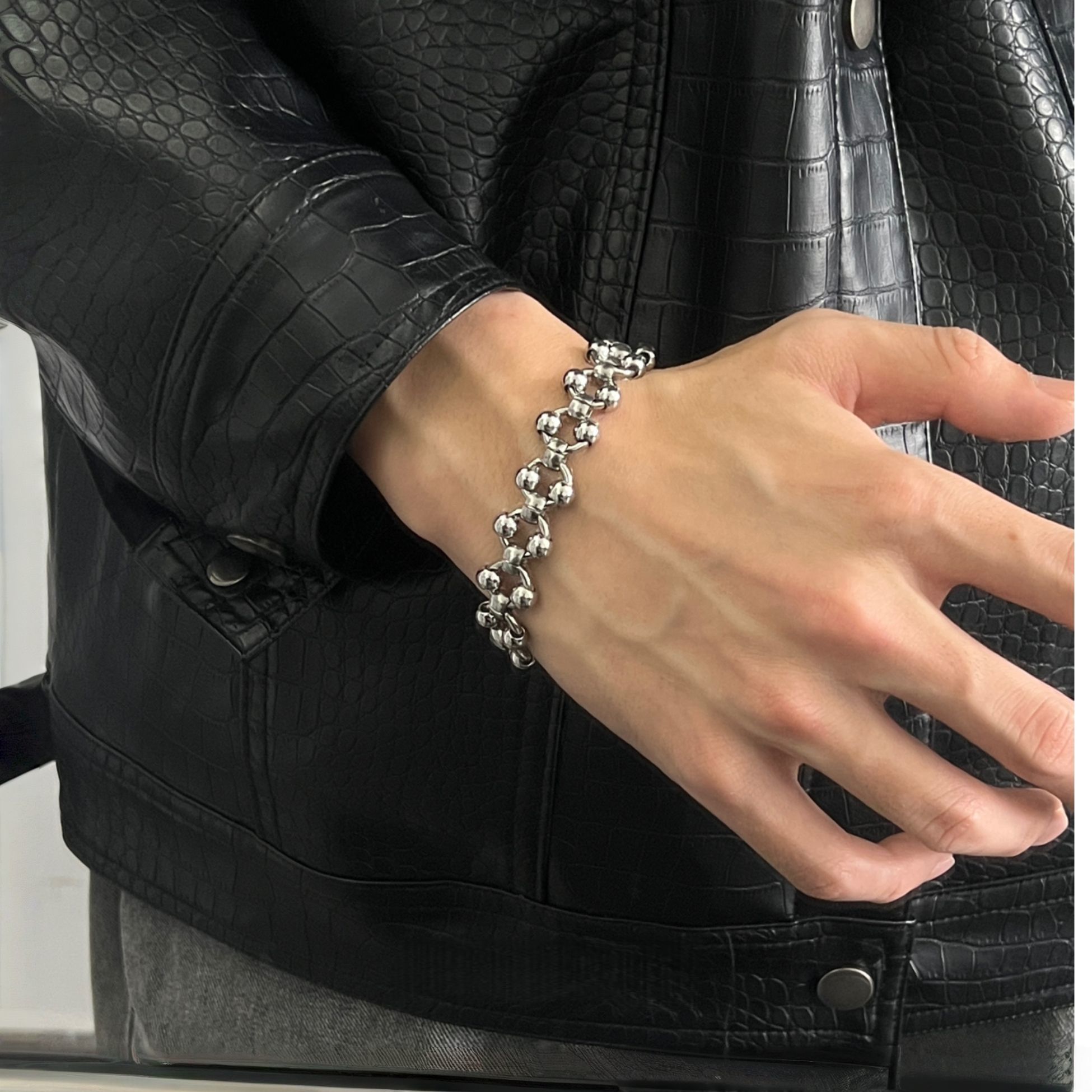 Streetwear Brand Niche - Heavy Punk Hollow Steel Bead Bracelet