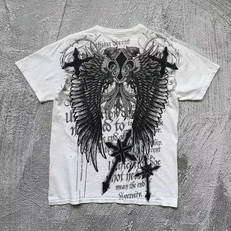 Streetwear Brand Graphics - Y2K Gothic Wing Cross Classic American