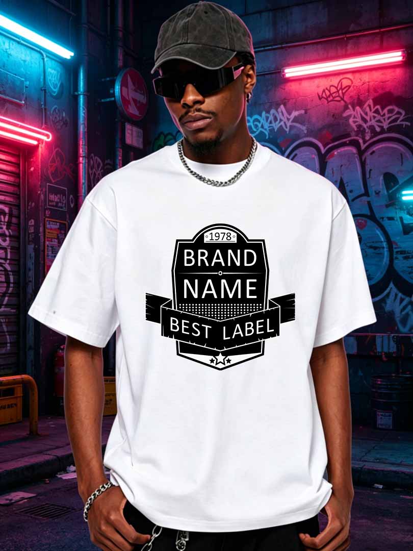 Men Retro Brand Name Graphic T - Streetwear Brand Label ulasan dan harga